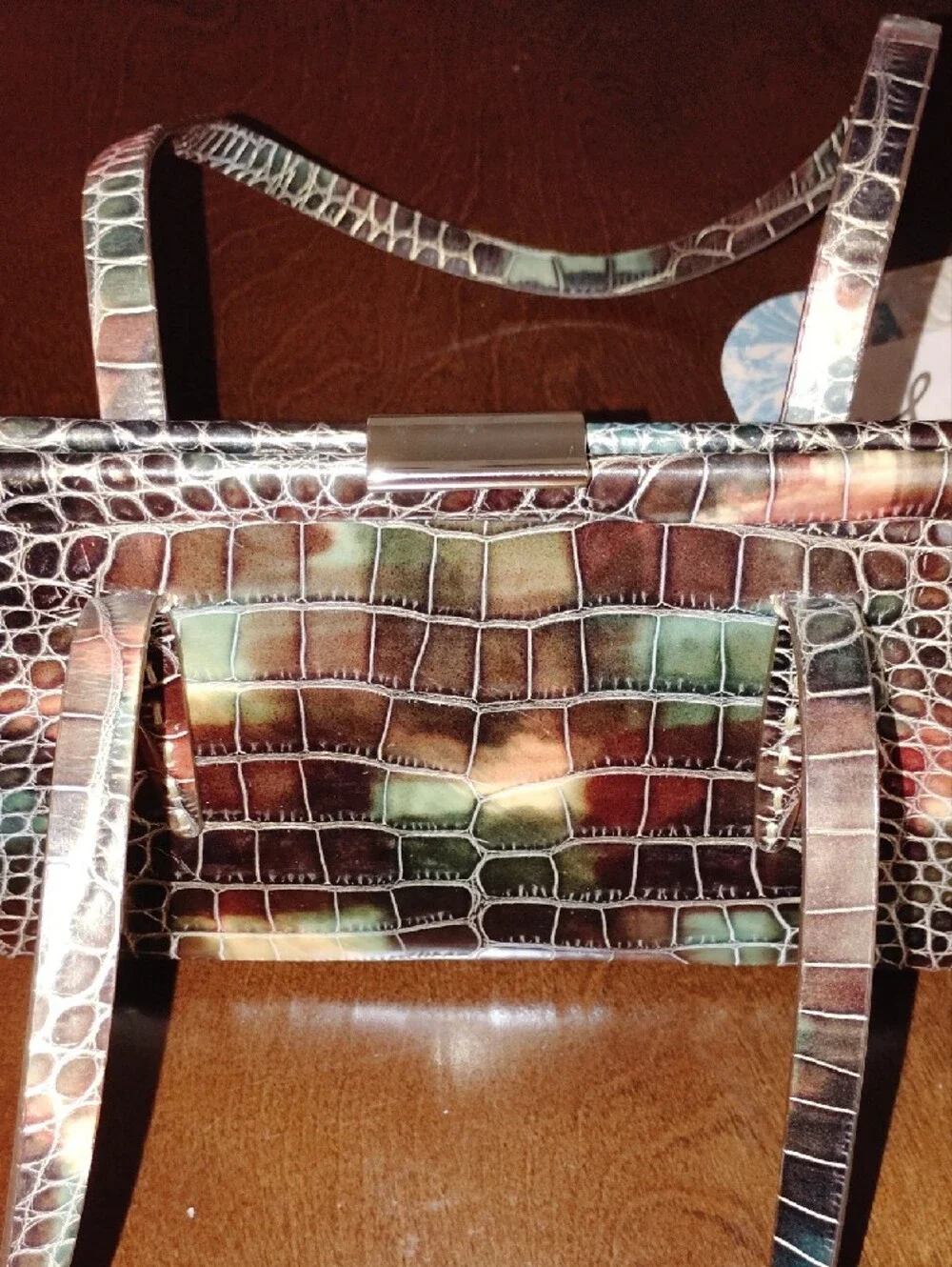 NWOT, Sondra Roberts Croc-Embossed Multicolor Double Handle Mini Purse